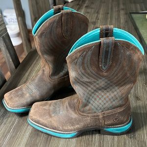 Ariat Leather Anthem Western Boots Teal\Turquoise Embroidered